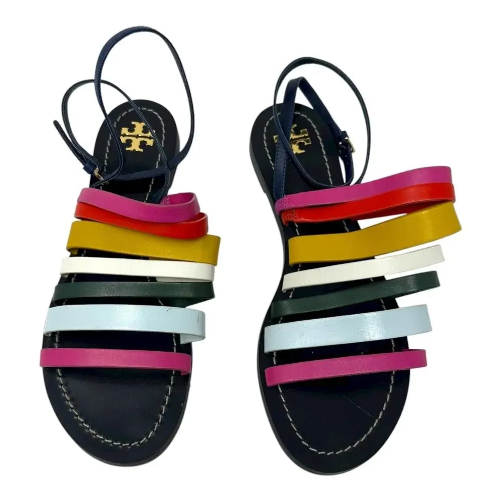Tory Burch Multicolor Leather Strappy Sandals Ankle Strap Size 7.5